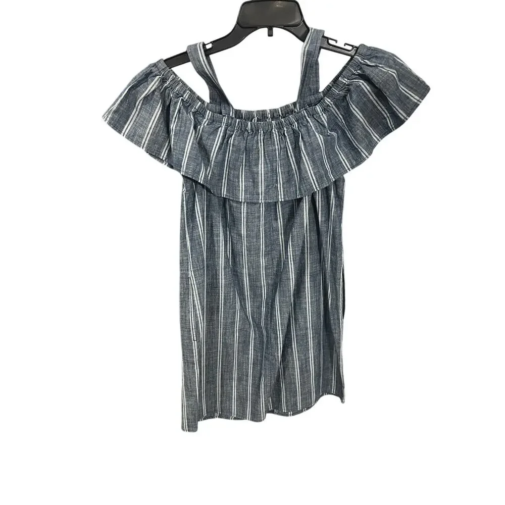 J. Crew Striped Cotton Dress Size Small Cold Shoulder with Pockets